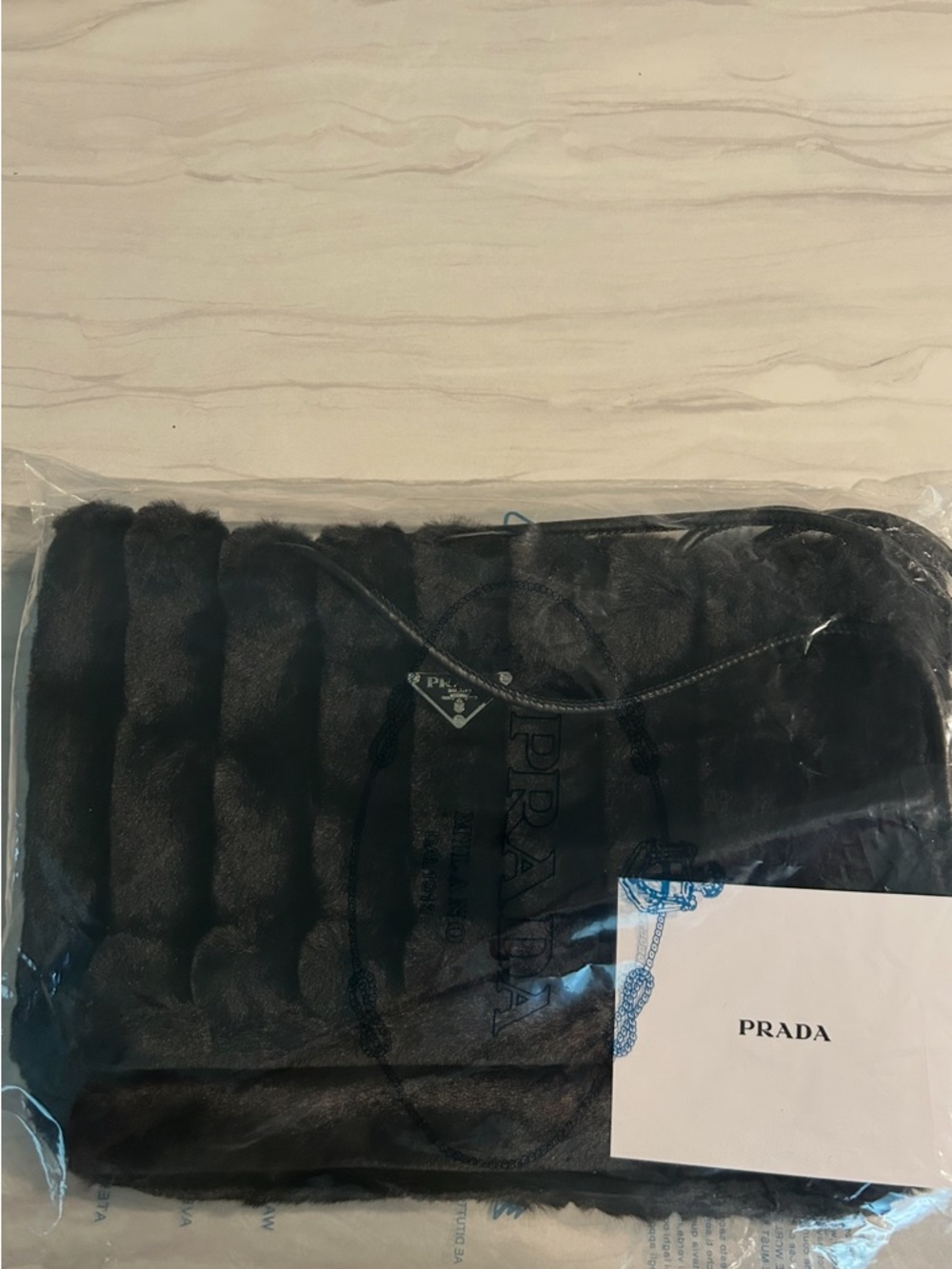 Prada VIP GWP Black Faux Fur Vertical-Rib Tote with Logo Plaque - Picture 6 of 8